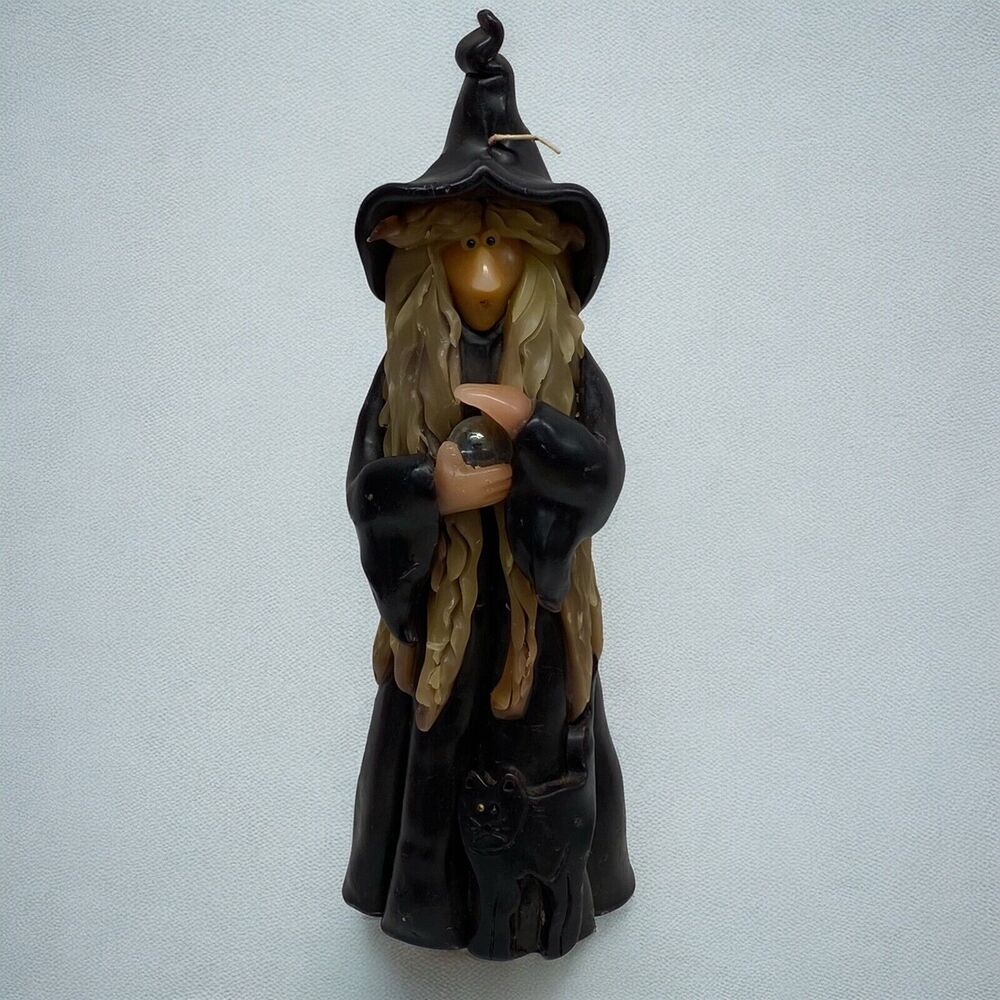 Northern Lights Candles Witch Handmade Signed 12” Tall Crystal Ball Cat - READ